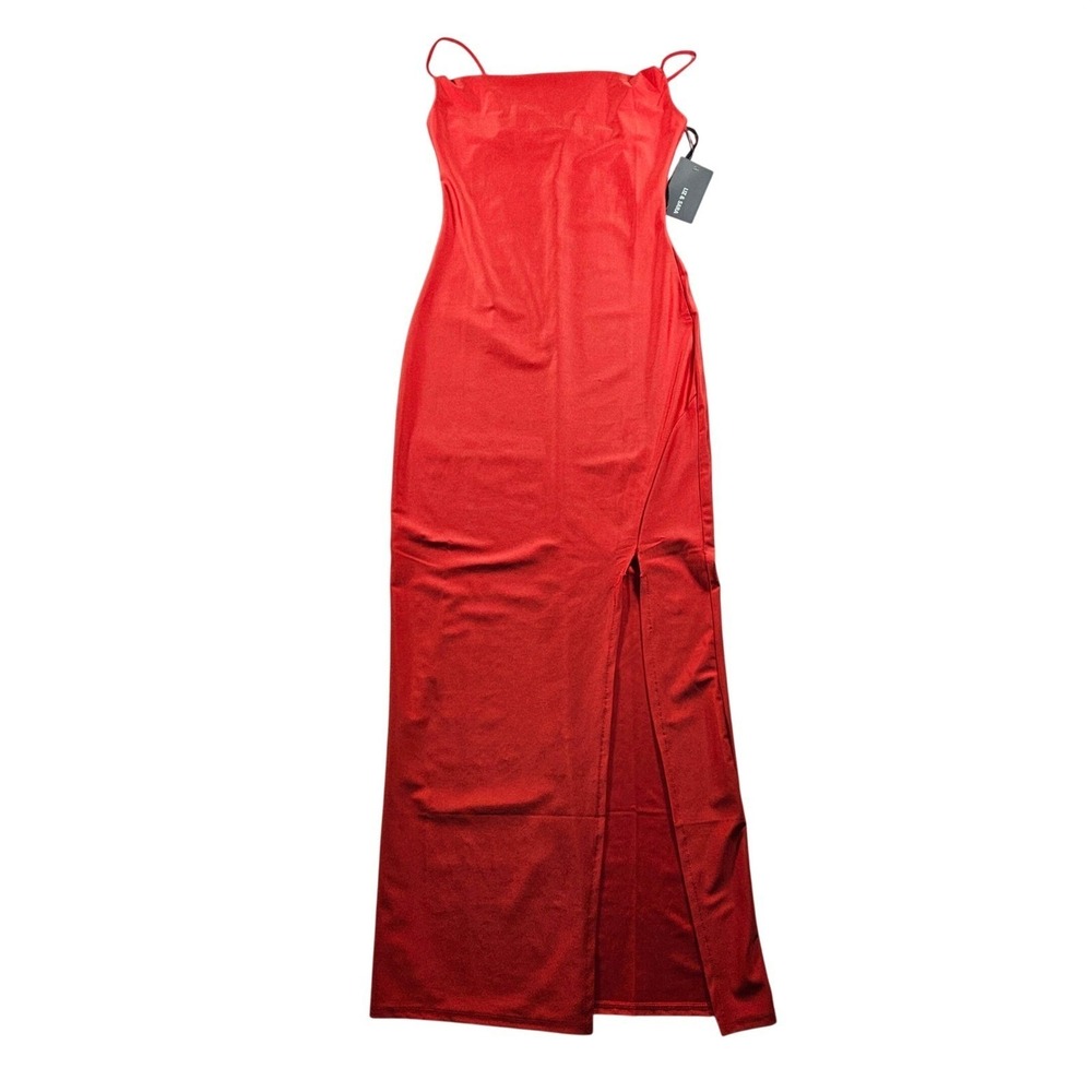 Red Cowl Neck‎ Maxi Dress Spaghetti Strap High Slit Size Large NWT